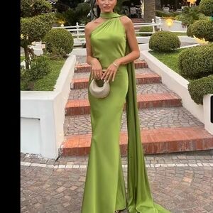 Elegant Satin Long Evening Dress White Halter-Neck Sleeveless Party Gown for Women main image 0